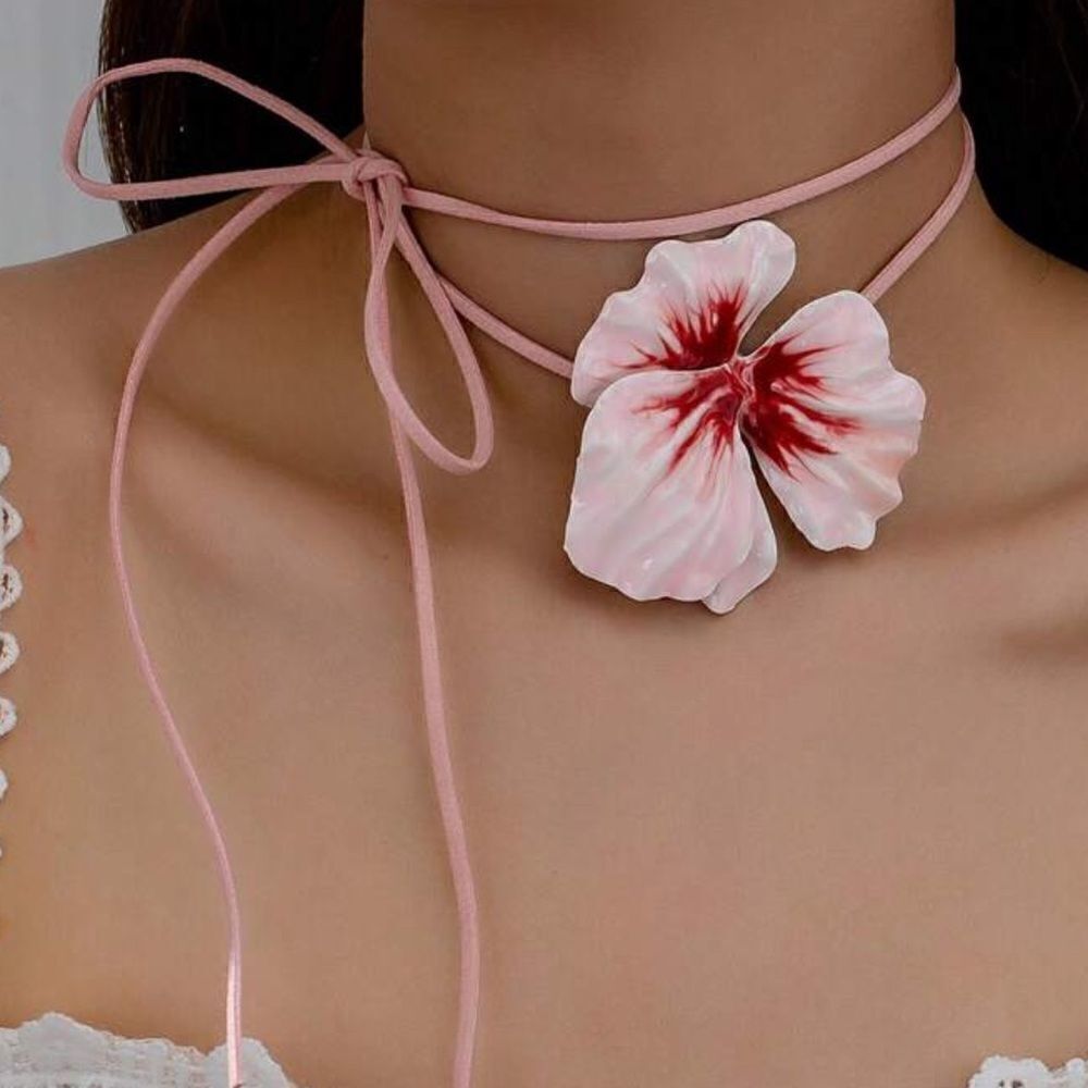 bohemian pink flower necklace A479